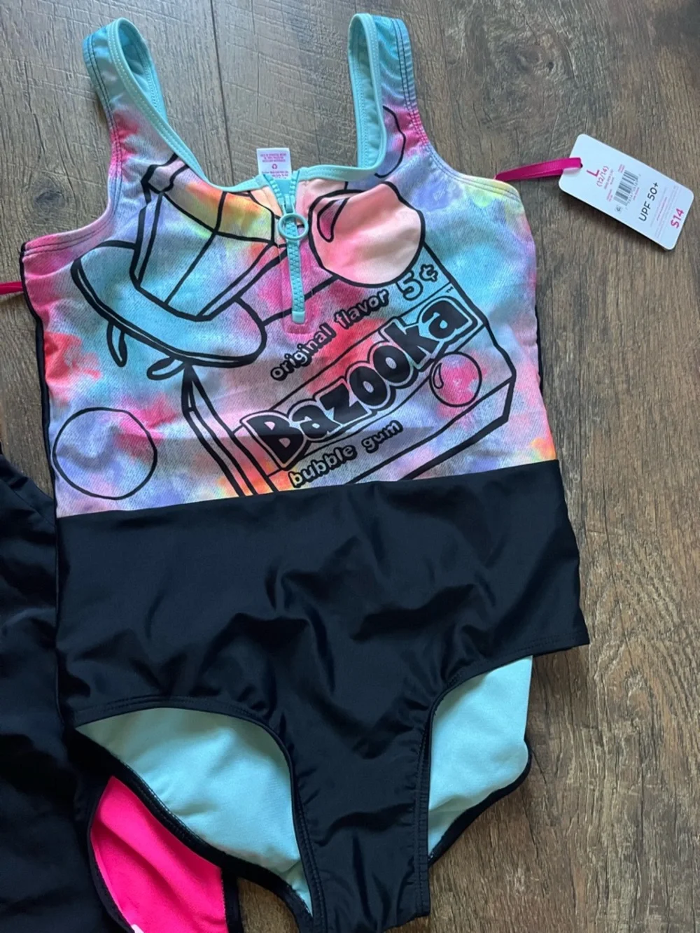 NWT Bundle of‎ 2 Justice Girls' Black Multicolor Ring Pop One-Piece Swimsuits